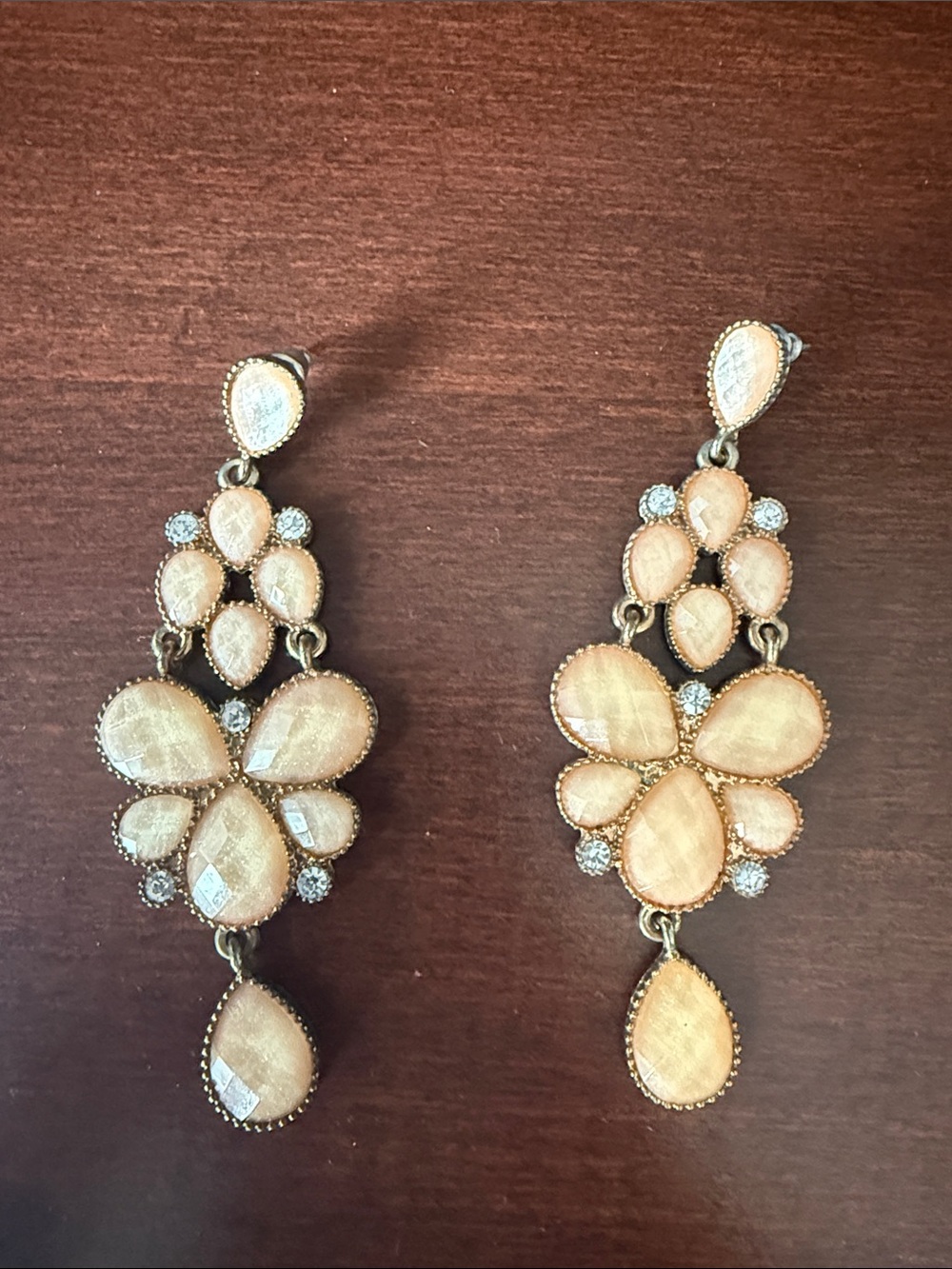 Peach Stone Floral Drop Earrings - Women Jewelry
